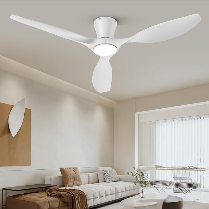 TALOYA 52 inch Smart Ceiling Fan,Low Profile Ceiling Fan with Light and Remote/App Control,Flush Mount, Quiet Reversible Motor for Living Room Bedroom Patio White