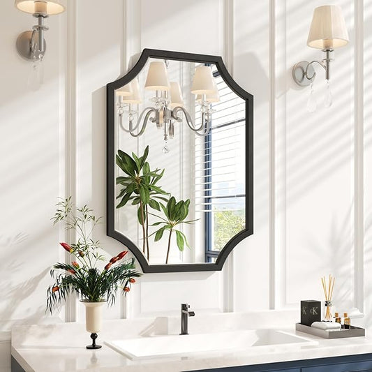 Kelly Miller 20"x28" Scalloped Black Bathroom Mirror for Wall Mount, Home Mirror