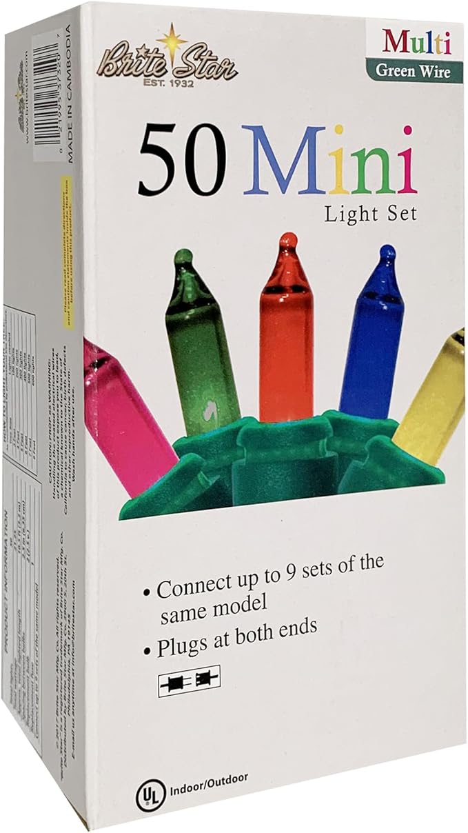 Brite Star 50 Lt String to String Lights, Multi, Green Wire