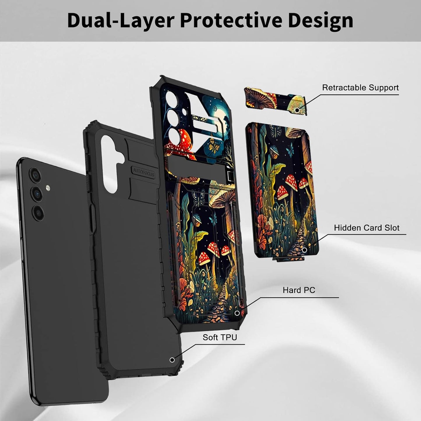 Galaxy A14 5G Phone Case for Samsung A14 5G, Wallet Case with Credit Card Holder & Kickstand, Dual Layer Hard PC Soft
