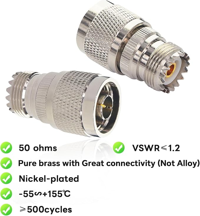 Boobrie N Male to UHF Female SO-239 Connector SO239 Jack to N-Type RF Coaxial Coax Cable Adapter for Antenna/Wireless LAN Device/WiFi/Radio/Coaxial Extension Cable Pack of 2