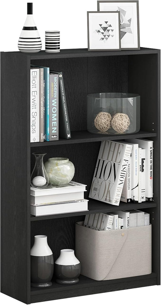 Furinno JAYA Book Shelf, 3-Tier Bookshelf, Bookcase with Adjustable Shelves, 9.5 x 24.5 x 40.3, for Living Room, Bedroom, Home Office, Blackwood