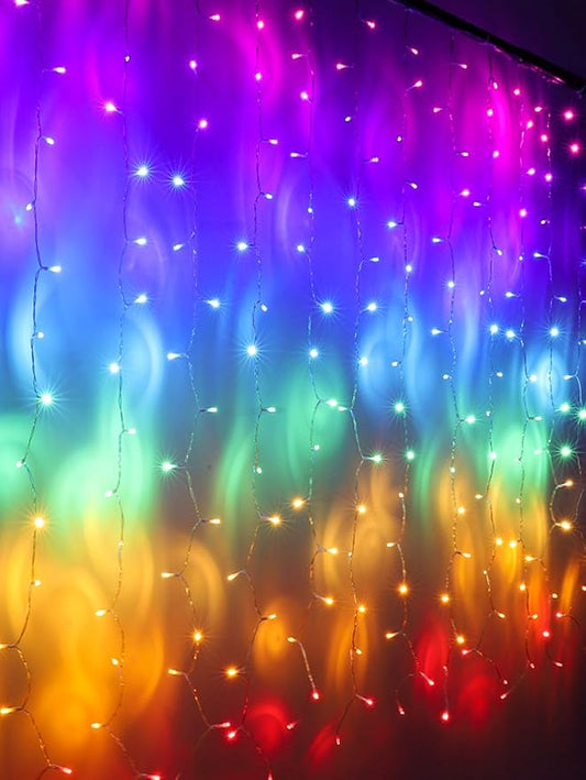 Rainbow Fairy String Curtain Lights with Touch Dimmer Switch, Hanging LED Icicle Rainbow Lights Curtain for Girls Bedroom, Kids Room, Unicorn Room, Birthday, Holiday Décor Christmas Gift