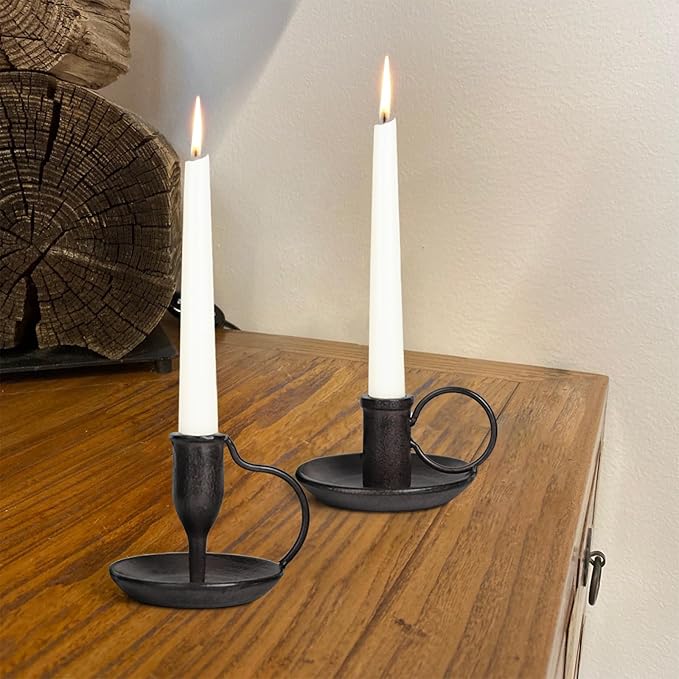 Matte Black Iron Candle Holder with Handle 2 Pcs Taper Candle Sticks Holder Decor Farmhouse Candlestick Holders for Home Wedding Party Dinning Table Centerpiece