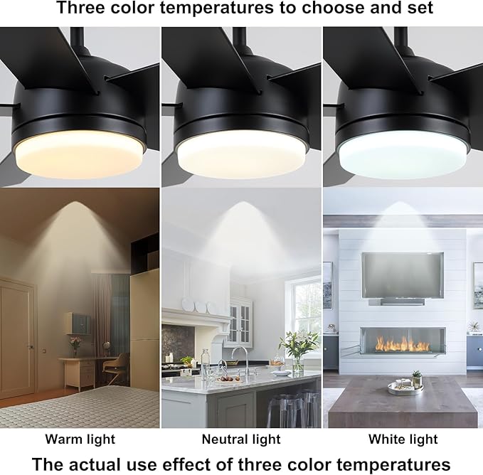 YUHAO 52 Inch Black Ceiling Fan with Light and Remote Control.Noiseless,Dimmable,3CCT,6 Speeds Reversible, DC Ceiling Fans for Indoor or Covered Outdoor