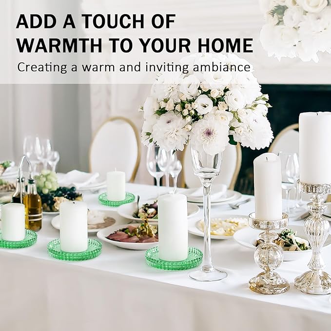 Glass Candle Holders, GOH DODD Set of 8 Crystal Pillar Plates Modern Coasters for Drinks, Centerpiece, Home Decor, Kitchen, Living Room, Patio, Wedding, Halloween, Christmas, Party, Clear Green