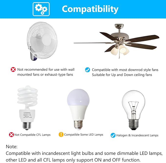 Universal Ceiling Fan Remote Control Kit with Up Down Light Controls Replacement for Hampton Bay Hunter Harbor Breeze,w/Receiver Dimmer 3-Speed,Replace for UC7078T CHQ7078T UC7083T CHQ7083T Fan-HD