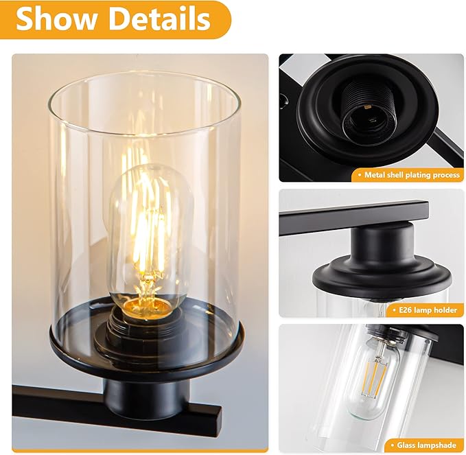 Black Bathroom Vanity Light Fixtures Over Mirror 4-Light Vanity Lighting Fixtures Wall Sconce Lamp