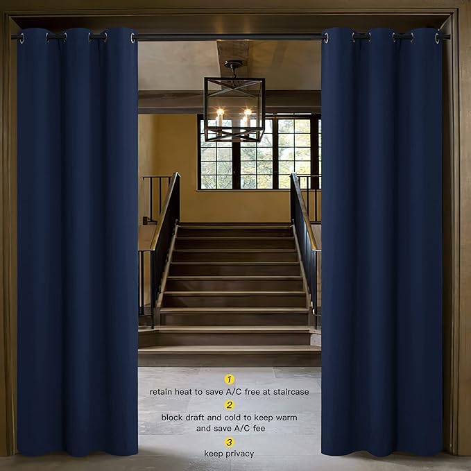 NICETOWN Sliding Door Curtains 96 inch Length, Single Curtain Panel, Insulating Thermal Blackout Curtains for Bedroom Window Bathroom Doorway Front Door (1 Panel, 5ft Wide x 8ft Long, Navy)