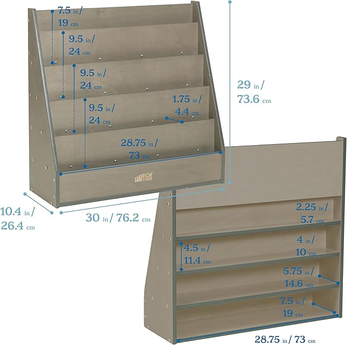 ECR4Kids Streamline Single-Sided Book Display with Storage, Classroom Bookshelf, Grey Wash