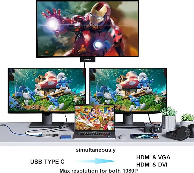 Weton USB C to HDMI DVI VGA Adapter, 4 in 1 USB-C hub to 4K HDMI, VGA, DVI Video Adapter, Male to Female Multi-Display Video Converter Monitors Connector for Mac Pro, MacBook Air, iPad Pro, XPS, etc