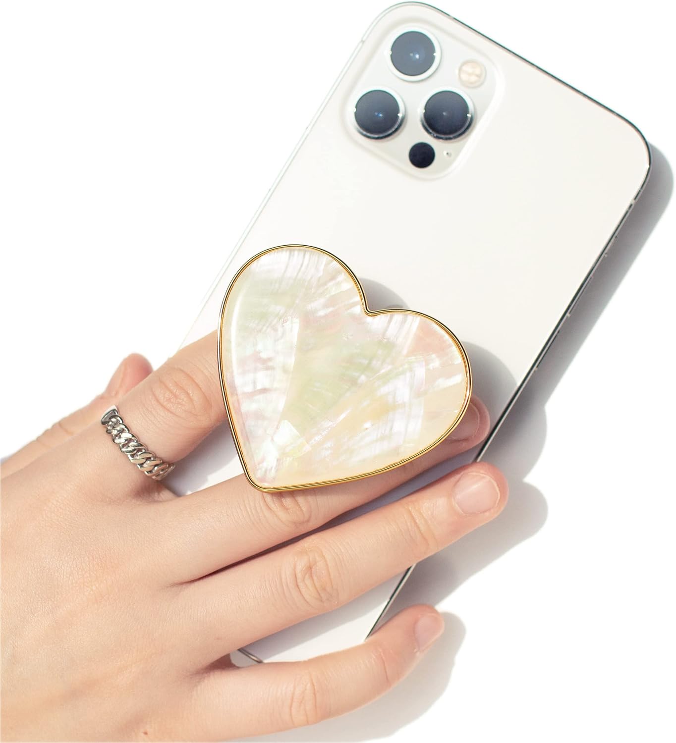 OnTheGrip Cute Natural Seashell Design Heart Shape Mobile Phone Grip Stand for Smartphone, Crème