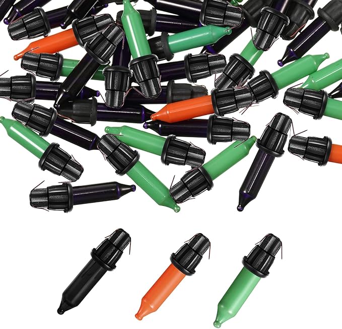 60Count 2.5V Christmas 50/100/150/200 Count Mini Incandescent Wire String Lights Replacement Bulbs Indoor/Outdoor Christmas Lights Decor for Home Xmas Tree (Black Base with Orange, Green, Black Bulb)