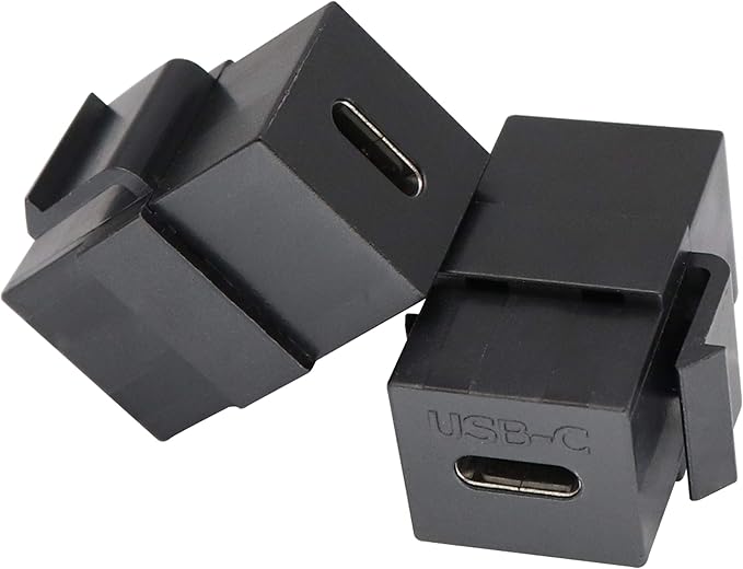 USB C Keystone Jack Adapter USB 3.1 Type-C Female to Female Keystone Insert Socket Coupler Adapter for Wall Plate Outlet Panel (Black/2 Pack)