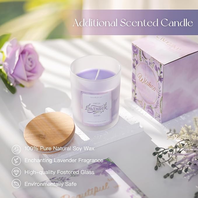 Mom Birthday Gifts for Women: Purple Flower Candle Warmer Lamp with Scented Candles Dimmable Wax Warmer with Timer Mom Christmas Gift