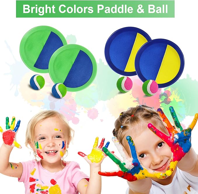 Jalunth Ball Catch Paddle Set Games - Beach Toys Pool Back Yard Outdoor Lawn Games Backyard Camping Toss Age 3 4 5 6 7 8 9 10 11 12 Years Old Boys Girls Kids Adults Family Christmas Easter Gifts