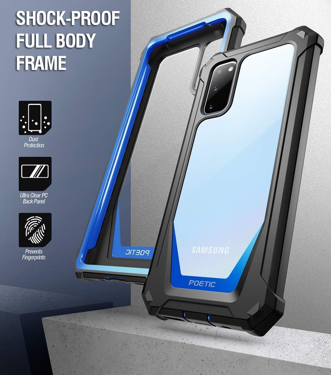 Poetic Guardian Series Case for Samsung Galaxy S20, Full-Body Hybrid Shockproof Bumper Cover, Blue/Clear