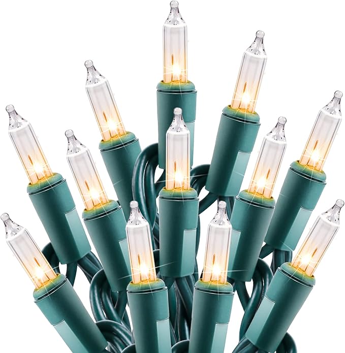 Clear Christmas Lights 200 Count 50 Feet Bulb Mini Lights, Waterproof String Light for Indoor Xmas Tree Garland Birthday Wedding Decoration, Green Wire