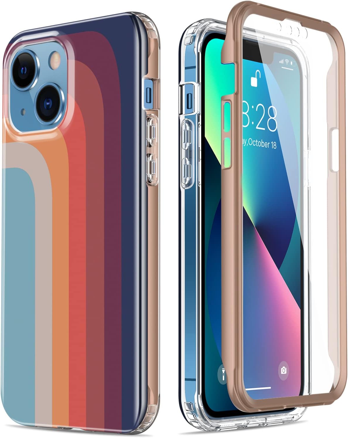 Esdot iPhone 13 Case with Built-in Screen Protector, Military Grade Rugged Cover for Women Girls, 6.1" Nice Rainbow