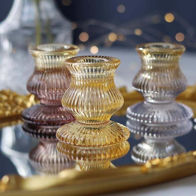 WDHODEC Orange Candlestick Candle Holders 12PCS Glass Taper Candle Holders for Table Centerpiece Colorful Gradient Candle Sticks for Wedding, Party and Festival Decoration