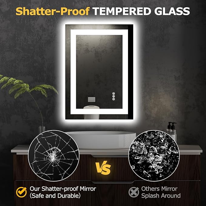 28X20 LED Bathroom Mirror with Lights, Anti-Fog, Dimmable, Backlit + Front Lit, Smart Bathroom Vanity Mirror, Memory Function, Shatterproof, Tempered Glass (Horizontal/Vertical)