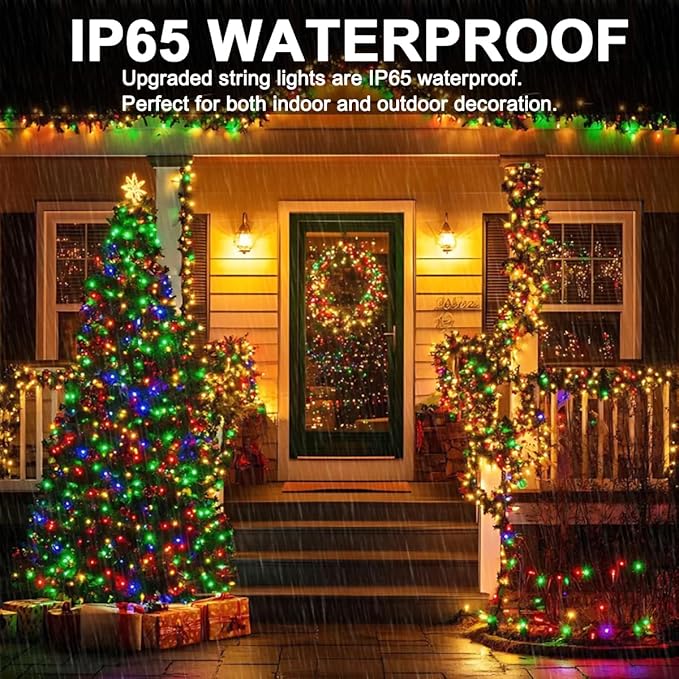 Decute 300LED Christmas Tree Lights Outdoor Indoor String Lights 108FT Extendable, 11 Modes 4 Colors Changing Waterproof Twinkle Fairy Lights Party Decor with Timer Remote(Warm White & 3 Multicolors)
