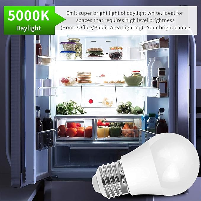 LED Refrigerator Light Bulb, 40W Equivalent LED A15 Bulb, 5W Daylight 5000K E26 Medium Base, Waterproof Appliance Bulb for Fridge Freezer Ceiling Fan, Non-Dimmable, 2 Packs