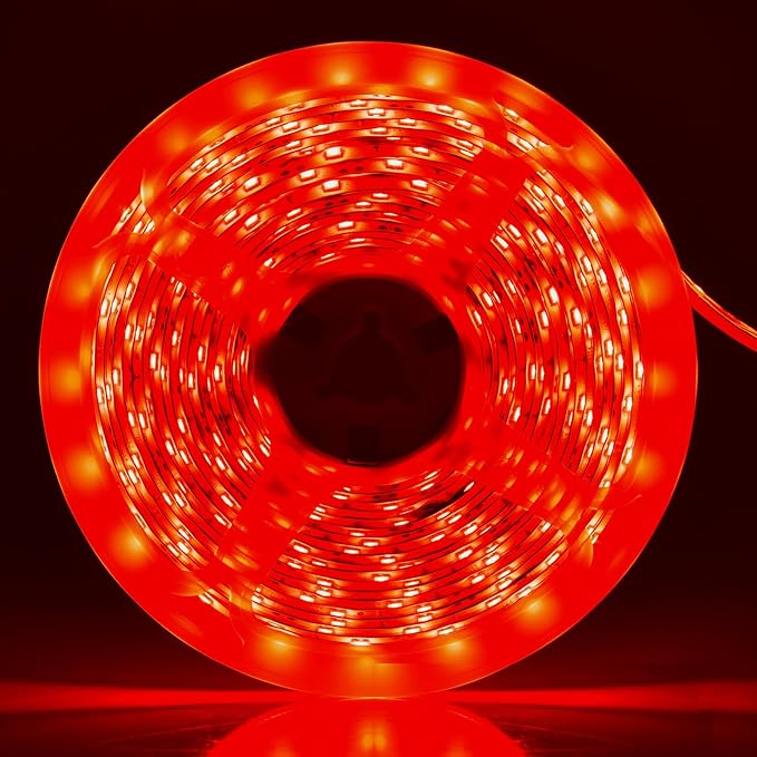 iNextStation 12V LED Light Strip IP65 Waterproof Red LED Strip Lights 16.4ft/5m Cuttable 300 SMD 2835 LED Tape Flexible Led Lights for Bedroom Outdoor Indoor Decor (Power Adapter not Included)