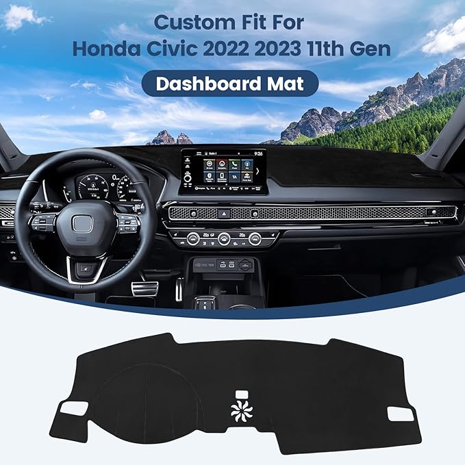 Dashboard Cover Mat Custom Fit for Honda Civic 2022 2023 2024 2025 Dash Cover for 11th Gen Nonslip Dash Mat Protector Sunshade No Glare Black