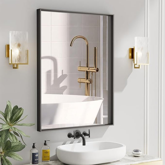 20x30 Inch Black Bathroom Mirrors for Over Sink, Rectangle Vanity Mirror, Tempered Glass and Metal Framed, Wall Mounted Entryway Mirror for Vanity (Horizontal/Vertical)