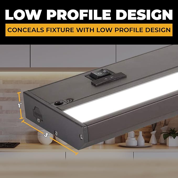 LED Under Cabinet Lighting Hardwired - 3CCT 18 Inch Bronze Finish - Undercabinet Lights for Kitchen - Linkable Undercounter Dimmable Plug in Light or Hard Wired - Under Counter Fixture Direct Wire
