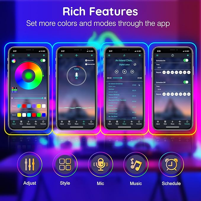 FBZ 20Ft Led Rope Lights, Flexible Neon Lights Control with App/Remote, Multiple Modes, IP65 Outdoor RGB Waterproof, Music Sync Gaming Light Strip for Bedroom Decor
