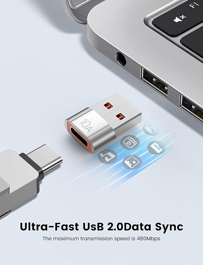 10Pack 200W USB C to USB Adapter, with Fast Charging & 480MB Data Transfer, USB C Converter for Apple Watch Ultra iWatch Series 8 7,iPhone 16 15 Plus Pro Max,Silver