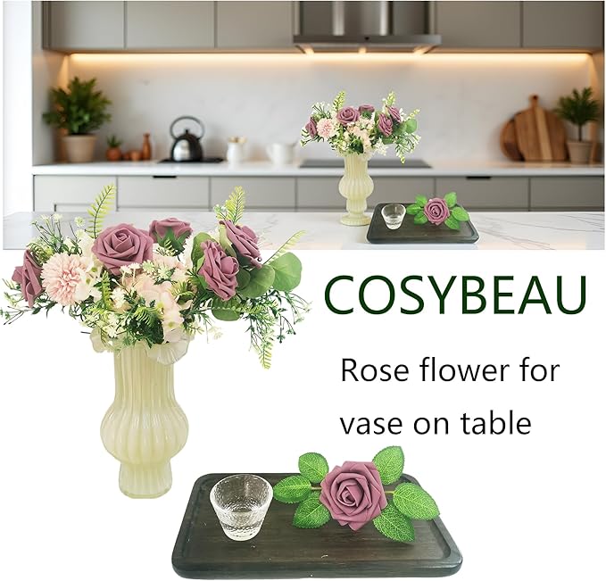 Artificial Flowers 25pcs Fake Roses, Rouge Foam Rose Faux Flower for DIY Wedding Bouquets Bridal Shower Centerpieces Floral Arrangements Home Decorations Party Backdrops Table