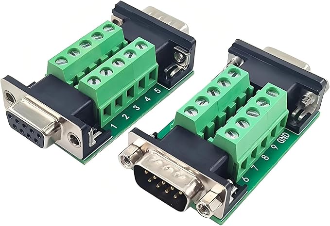 2PCS DB9 Female and Male Connector in One Breakout Board,RS232 D-SUB Serial to 9-pin Port Terminal Adapter Module