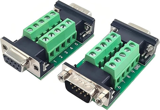 2PCS DB9 Female and Male Connector in One Breakout Board,RS232 D-SUB Serial to 9-pin Port Terminal Adapter Module