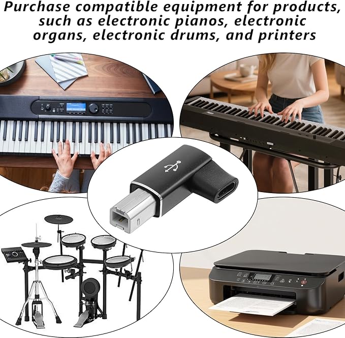 3PCS USB B to USB C Printer Adapter 90 Degree Right Angle Type-C Female to Midi Converter Type-C to USB-B Convert Connector Compatible with Printer, Electric Piano, Laptops