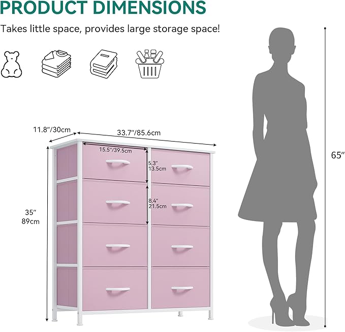 YITAHOME Double Dresser, Fabric Dresser with 8 Drawers, Chest of Drawers for Closet, Living Room, Sturdy Steel Frame, Wooden Top, Easy Pull Handle