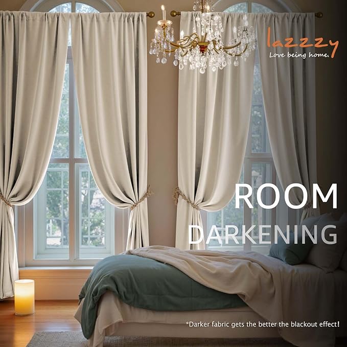 Lazzzy Velvet Blackout Curtains Thermal Insulated Room Window Drapes Super Soft Luxury Curtains for Living Room Bedroom Rod Pocket 2 Panels, Beige, 52" W x 102" L