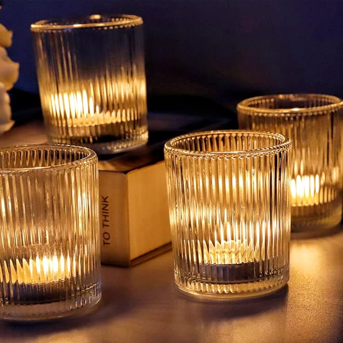 VOHO Clear Votive Candle Holders for Table Centerpiece, Glass Candle Holder Bulk Set of 12, Glass Votive Holder for Home Decor & Holiday Decor(2.1 x 2.6 Inch, Clear)