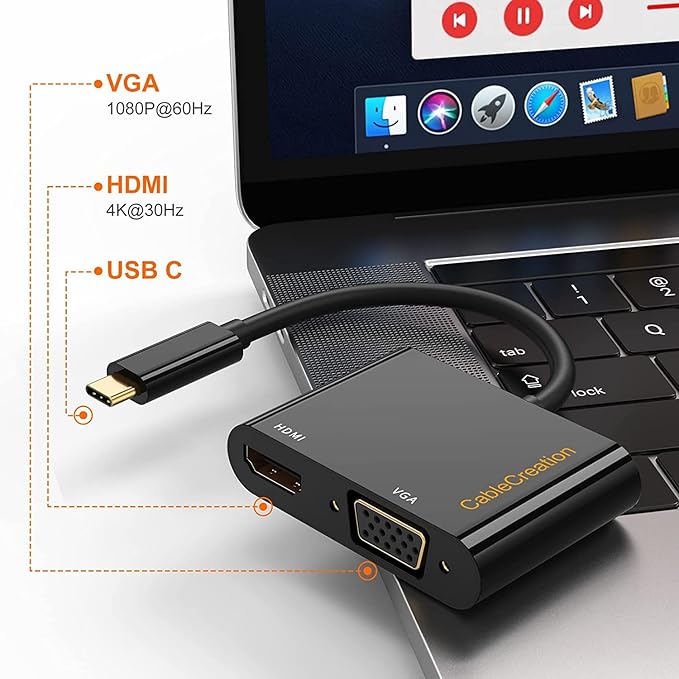 CableCreation 2 Pack USB C to HDMI & VGA Adapter - Type C Multiport Adapter Compatible with iPhone 15 Plus/15 Pro Max, Galaxy S22 Ultra, MacBook Pro, XPS 13, iPad Pro 2020