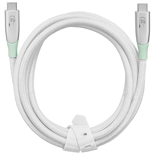 INSIGNIA 7 ft. USB-C Charge-and-Sync Braided Cable, High-Speed 20 Gbps for Laptop, MacBook, PC, Tablet, Smartphone, iPhone - Light Green