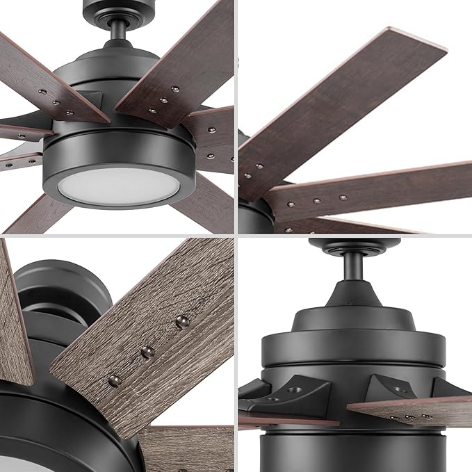 Honeywell Ceiling Fans Xerxes Modern 62 Inch Ceiling Fan with Light, Remote Control Fan, LED Indoor Fan with 8 Blades, Dark Elm and Rough Pine Blade Finish Options, Bronze (50609-01)
