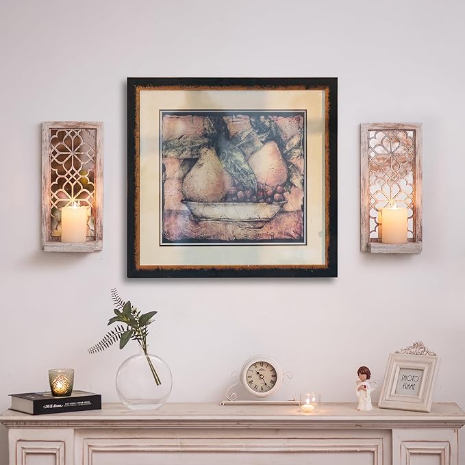 Wood Small Wall Shelves for Candle - Decorative Farmhouse Floating Shelf Candle Sconces for Wall Decor - Rustic Carved Floating Shelf Wooden Shelving for Bathroom Bedroom