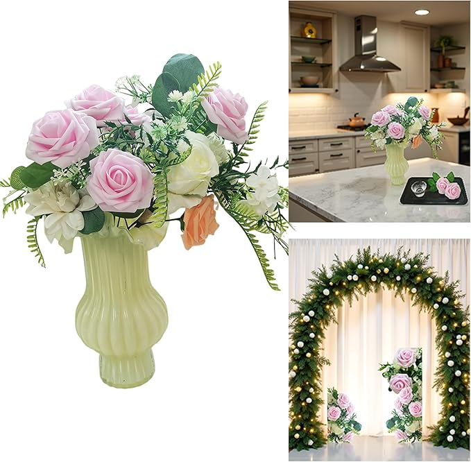 Artificial Flowers 25pcs Fake Roses, Baby Pink Foam Rose Faux Flower for DIY Wedding Bouquets Bridal Shower Centerpieces Floral Arrangements Home Decorations Party Backdrops Table