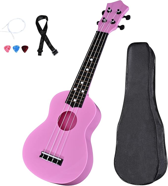 LIEKE Kids Ukulele 21 Inch Soprano Ukelele,Musical Instrument,Toy Ukulele Gift for Girls Children Beginners with Bag (Pink)