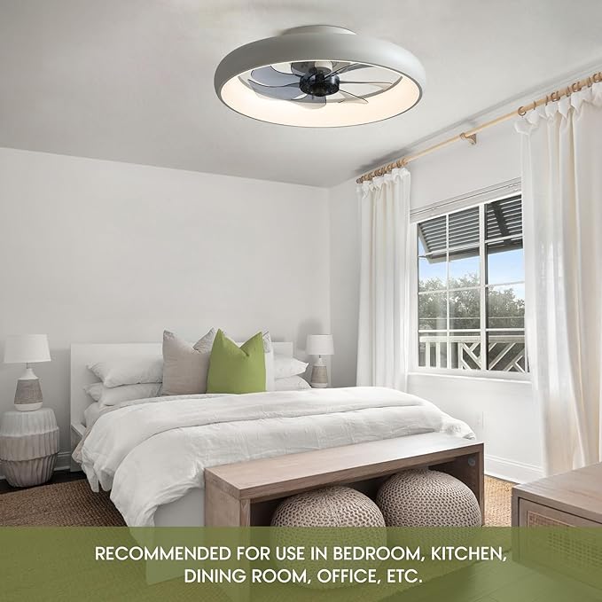 Ceiling Fans with Lights and Remote, 20'' Low Profile Flush Mount, 6 Wind Speeds, Modern Dimmable LED Ceiling Fan, Smart Ceiling Fan for Bedroom, Kids Room (White)