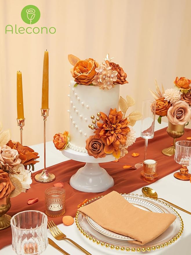 Alecono Artificial Flowers, Orange Fake Flowers for DIY Fall Wedding Bouquets, Wedding Cake Flowers for Table Centerpieces Baby Shower Birthday Party Home Decorations