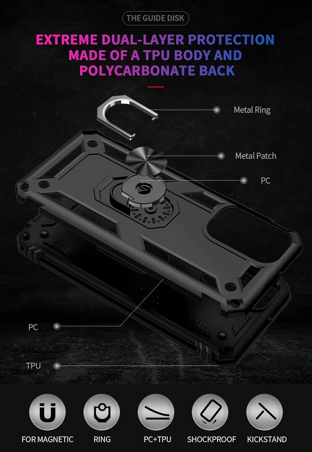 Military Grade Drop Impact Samsung Galaxy A23 5G Case (Purple) - 360 Metal Rotating Ring Kickstand Heavy Duty