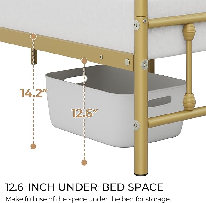 Yaheetech Classic Metal Platform Bed Frame Mattress Foundation with Victorian Style Iron-Art Headboard/Footboard/Under Bed Storage/No Box Spring Needed/Twin Size Antique Gold